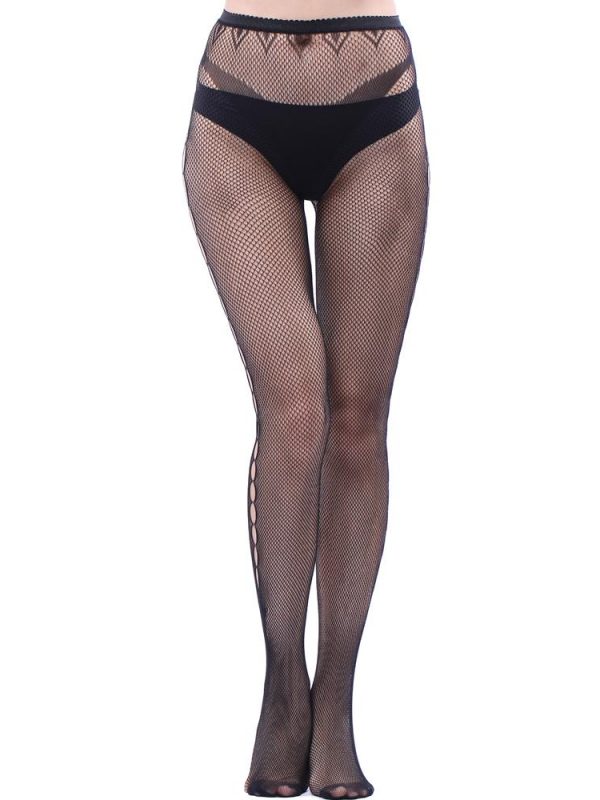Black Fishnet Pantyhose With A Ladder-Hole Pattern And Ankle Butterfly