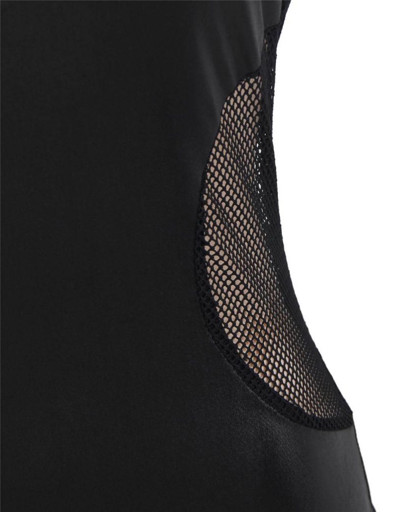 Black Leather Dress with Mesh Side Panels and Collar