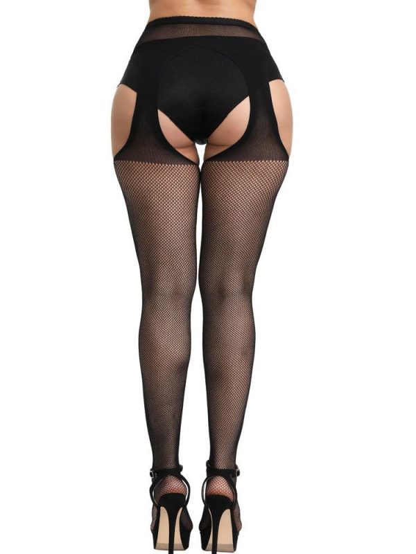 Black Small Fishnet One-Piece Suspender Stockings