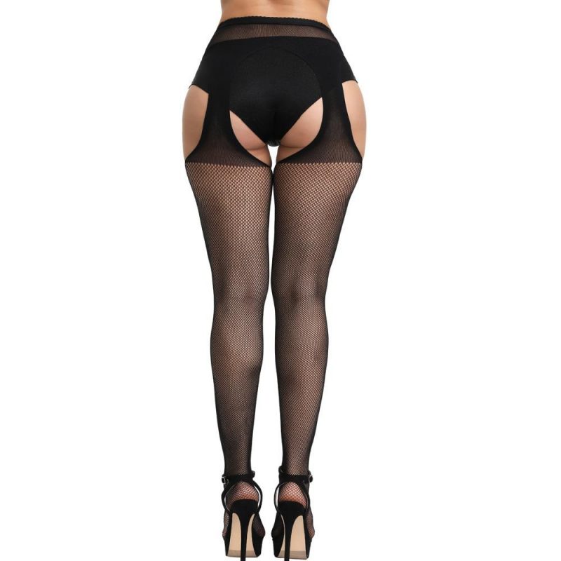 Black Small Fishnet One-Piece Suspender Stockings