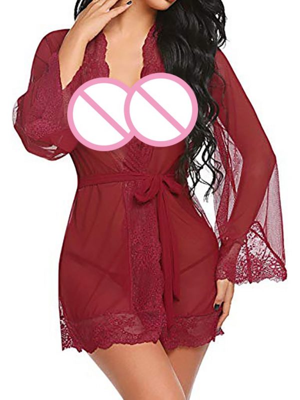 Erotic Red Sexy Robe with Lace Detailing