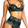 Green Lace Lingerie Set with Matching Garter Belt and Suspenders
