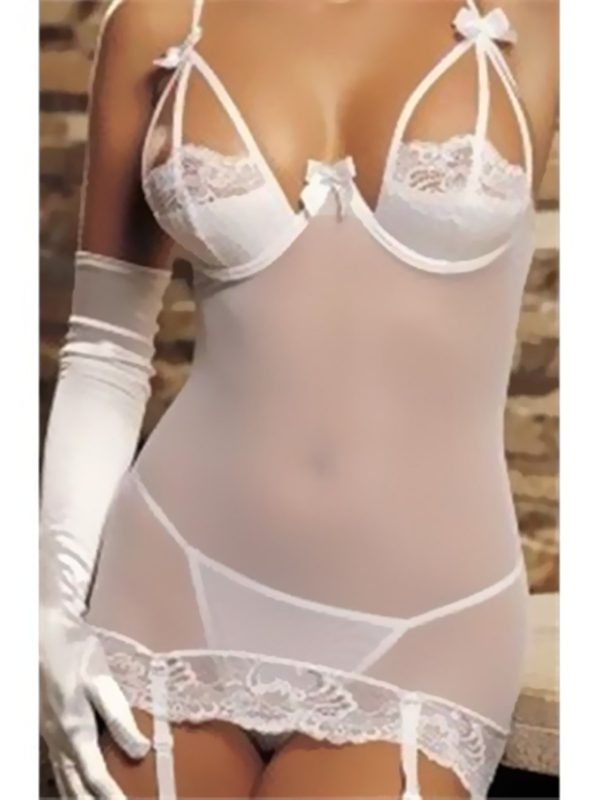 Naughty White Pushup Babydoll with Matching G-string and Suspenders