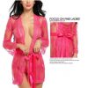 Pink Lace Long-Sleeved Robe with Ribbon-Tie