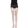 Pink Mesh Thigh-High Stockings with Lace Trim