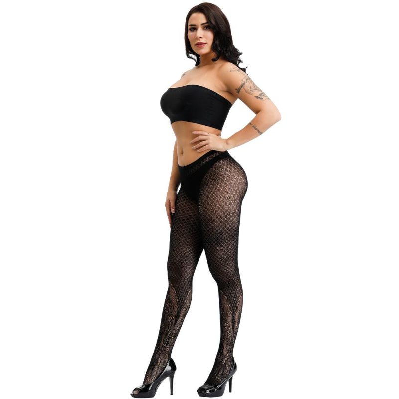 Raunchy Black Fishnet Stockings With Lace Ankle Detailing