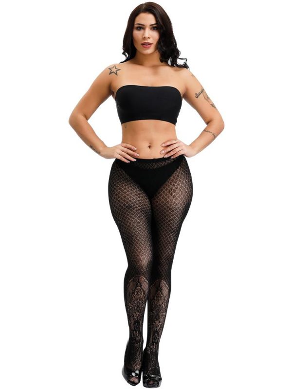 Raunchy Black Fishnet Stockings With Lace Ankle Detailing