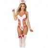 Raunchy Nurse Cosplay Babydoll in White Satin with Red Corset-style Laces
