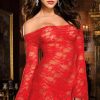 Red Babydoll Nightdress with Long Sleeves and Flower Pattern