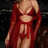 Red Lace Hollow Out Robe and Matching Lingerie Set