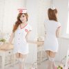 Seductive Nurse Costume with White Dress Matching Hat and Suspenders