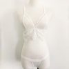 Seductive White Two-Piece Lace Lingerie Set With Cross Strap Bra And Briefs