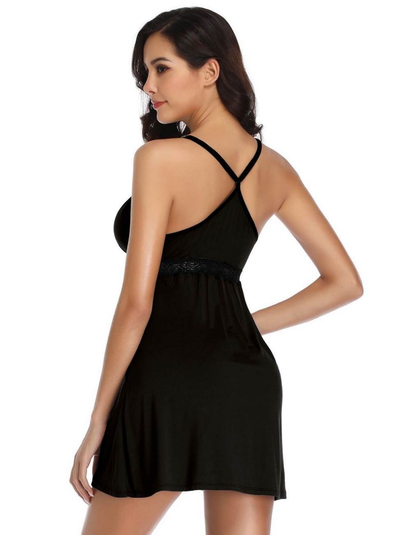 Sexy Black Babydoll Nightgown with Tempting Lace Trim