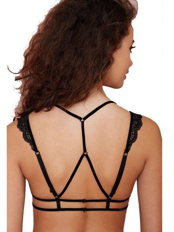 Structural Cut-Out Bralette with Vintage Lace Cups - Black