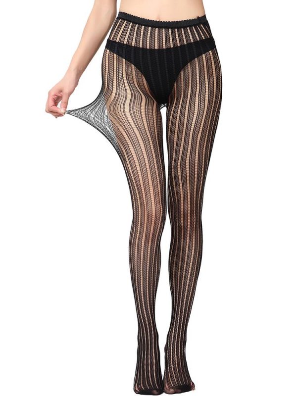 Super Sexy Black Stripe Fishnet Pantyhose