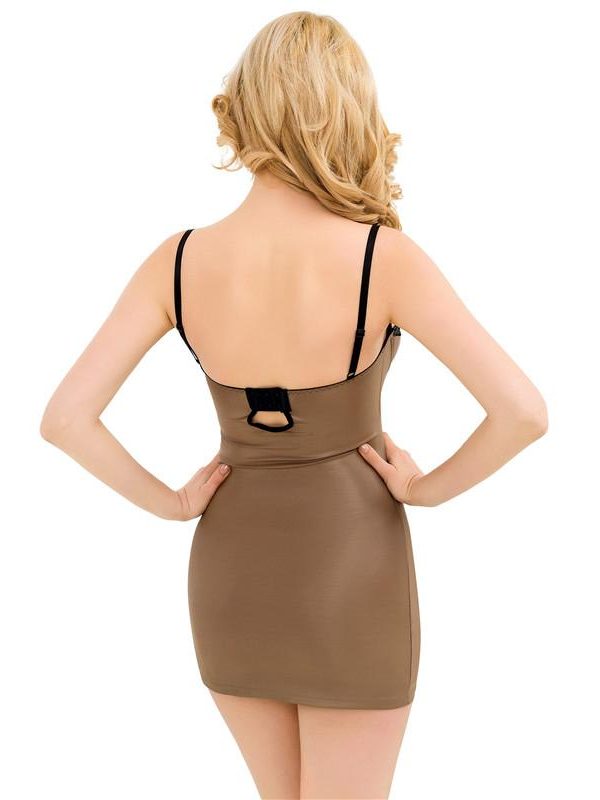 Taupe Leather Chemise with Black Lace Detail