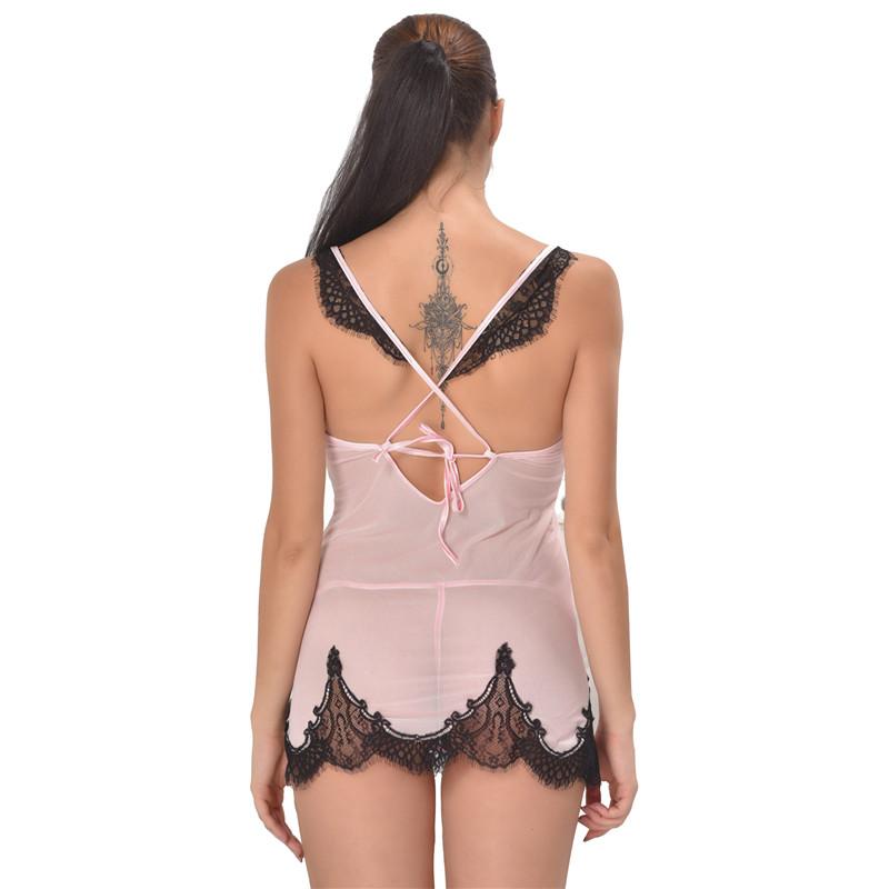Transparent Sexy Pink Heart Lace Floral Embroidered Nightie