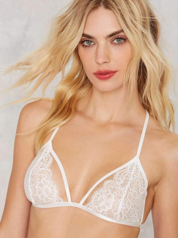 White Floral Lace Unpadded Bra with Spaghetti Straps