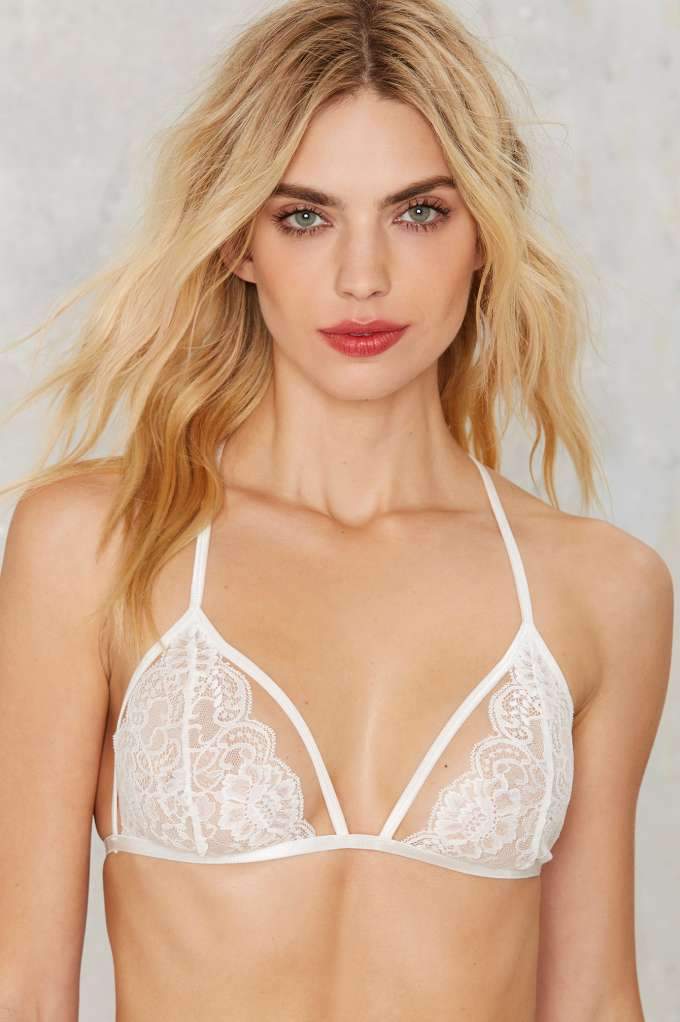 White Floral Lace Unpadded Bra with Spaghetti Straps